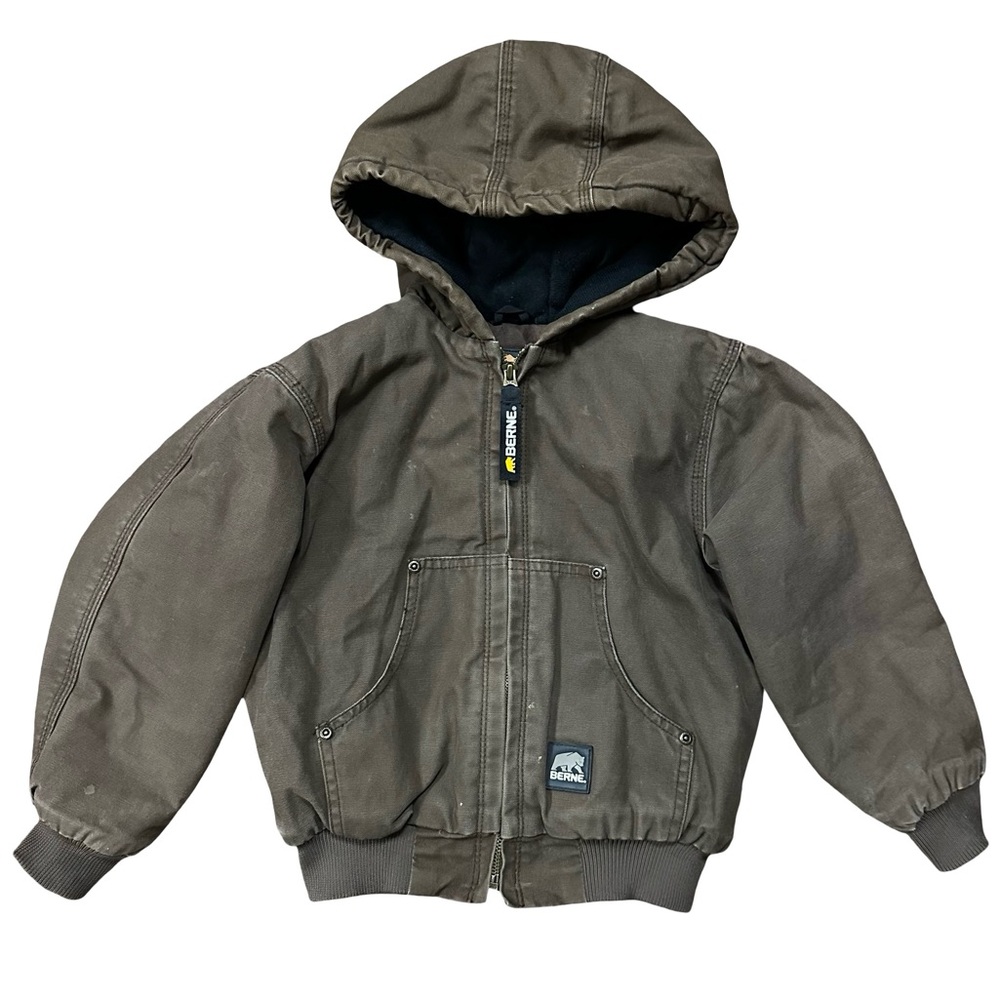 Berne Kids Hooded Work Jacket Brown Canvas Coat Size XS Youth Chore Barn Winter